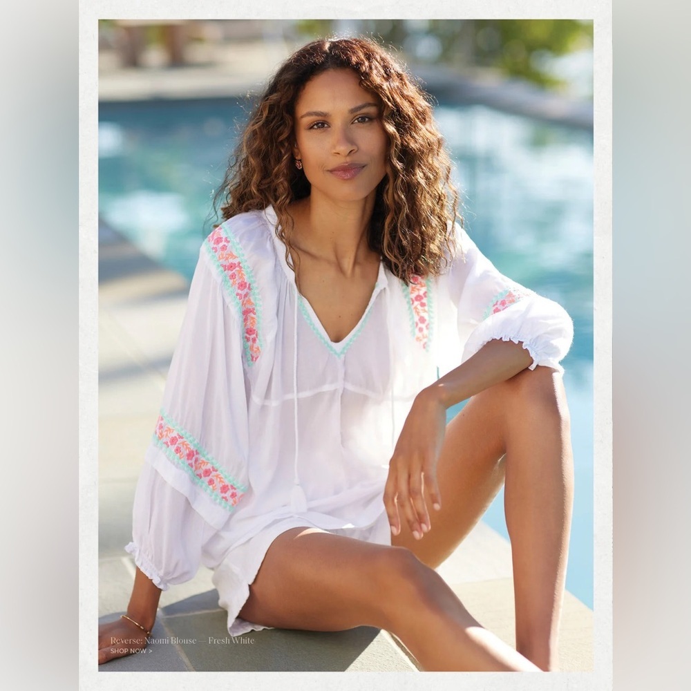 Hatley Embroidered White Long Sleeve Modal Tunic Size Small - Picture 2 of 15